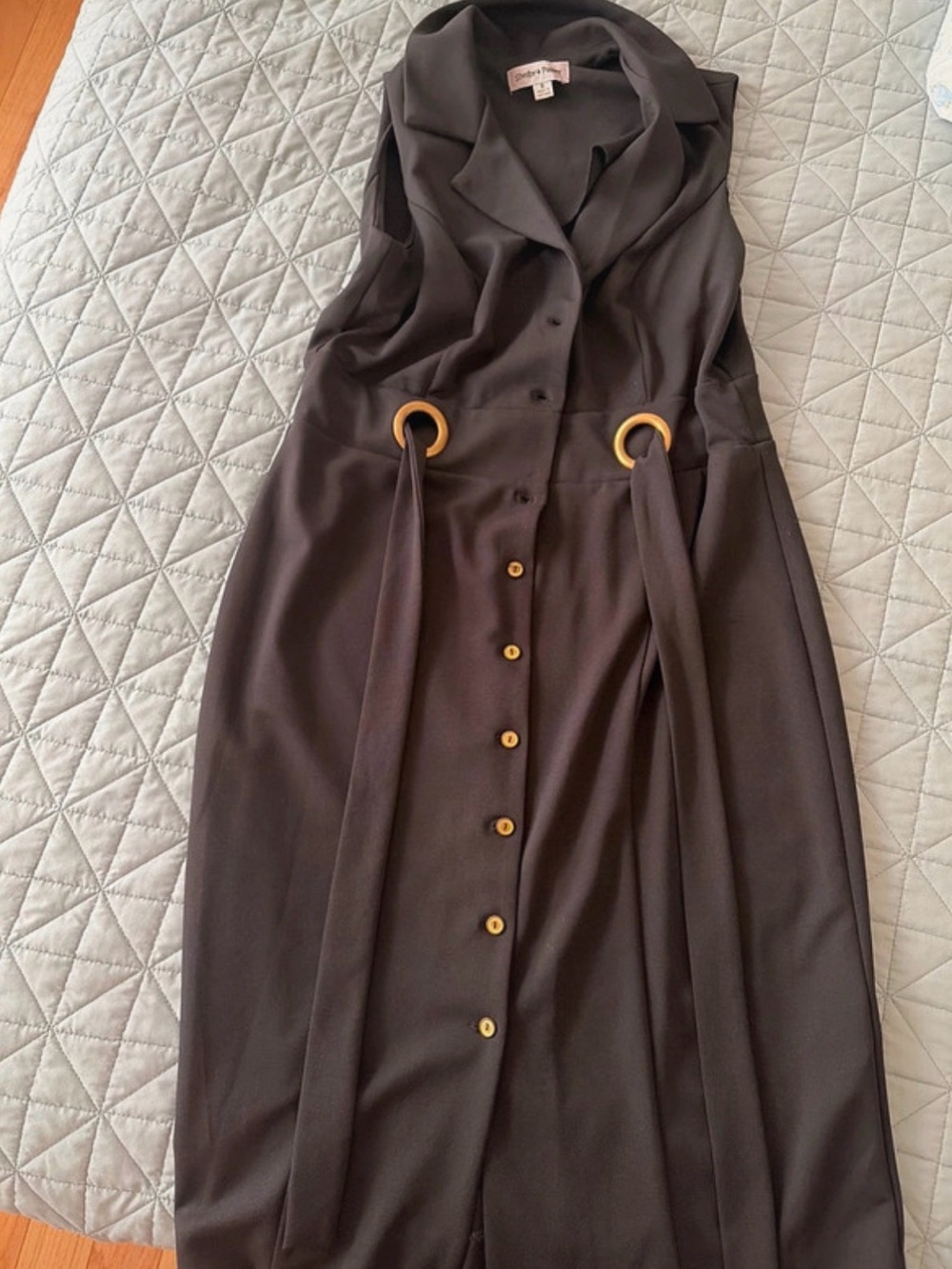Sundance Sleeveless Midi Dress in Charcoal with Gold Rings